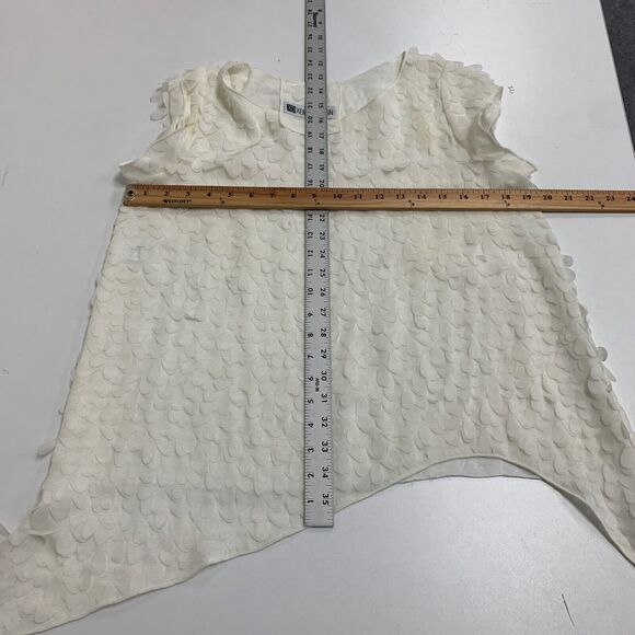 XD Xenia Design Top Womens S Small Cream Appliqué Petal Asymmetrical Boat Neck - Picture 7 of 13